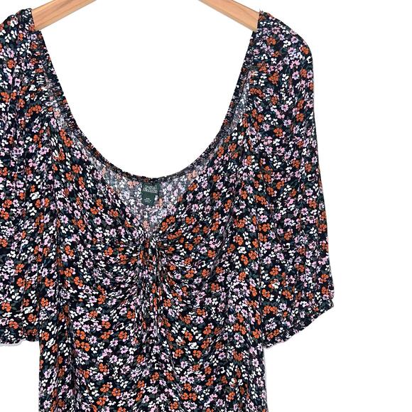 Wild Fable Floral Puff Sleeves Tie Front Mini Dress Size XXL - Picture 3 of 9